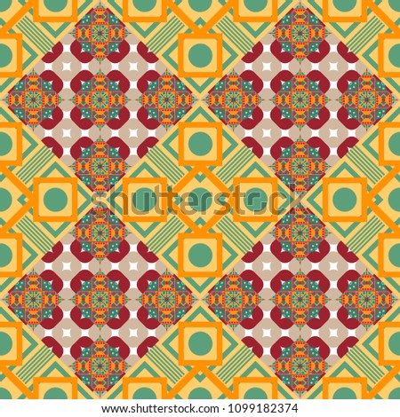 Geometric abstract background, geometric seamless pattern, shapes, tiles, stylized art. Geometric background, mosaic pattern in yellow, orange and green colors, graphic design.