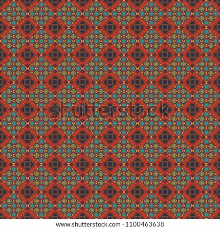 Seamless geometric pattern, oriental style in brown, gray and red colors.