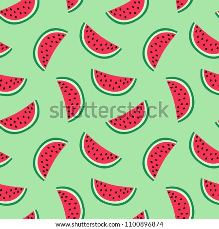 slice of red watermelon on a green background pattern summer sweet seamless vector.