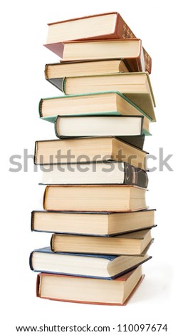 Old books pile isolated on white background