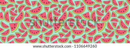 Colourful pattern with hand drawn watermelons. Vector.