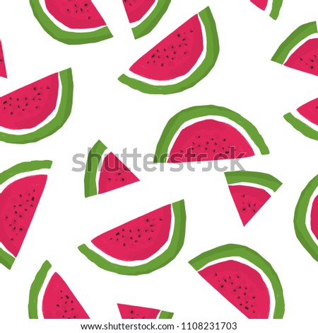 Hand drawn watermelon seamless pattern illustration digital summer repeated background watermelon slices