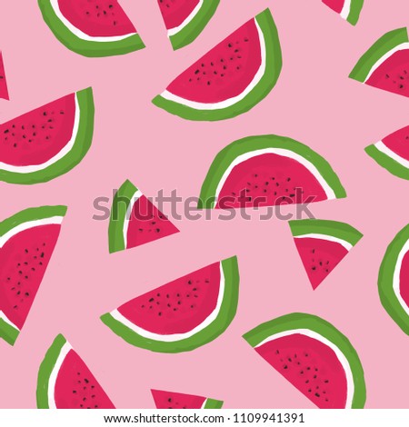 Hand drawn watermelon seamless pattern illustration digital summer repeated background watermelon slices