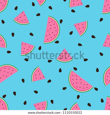 Vector illustration. Seamless pattern with watermelon slices and black seeds.