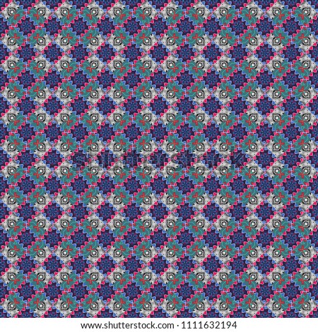 Used as digital wallpaper and technology background. Abstract vector geometry surfaces, lines and points seamless pattern in gray, blue and magenta tones.