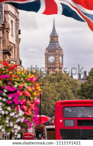 Red bus against Big Ben in London, England