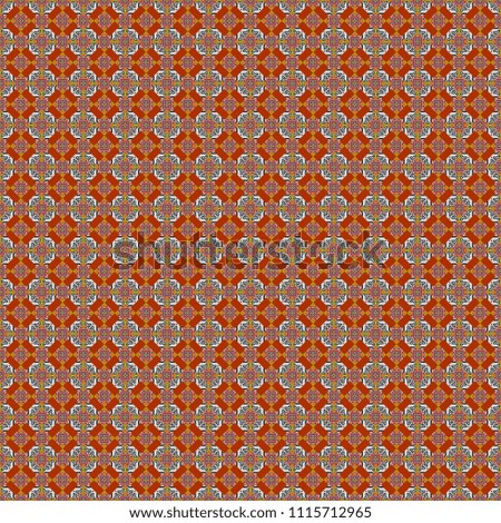 Vector illustration. Retro seamless wallpaper pattern. Vintage brown, orange and gray backgrounds with geometric and simple floral elements.