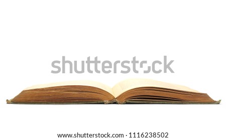 Stack of old antique big books isolated on white background