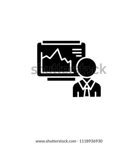 Employee's presentation black icon concept. Employee's presentation flat  vector symbol, sign, illustration.