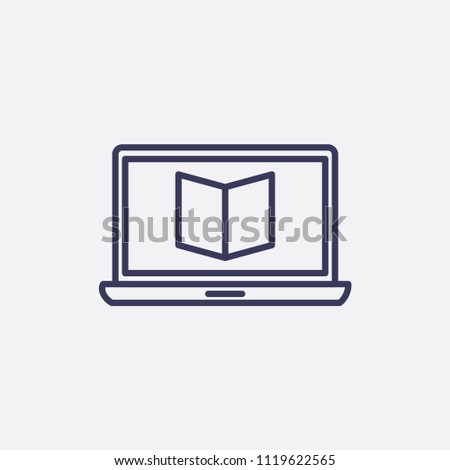 Outline laptop in learning icon illustration,vector technology sign symbol