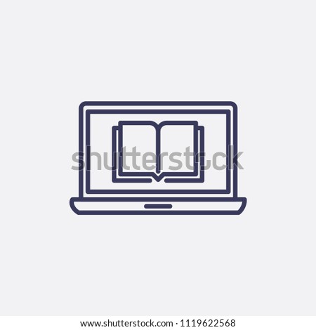 Outline laptop in learning icon illustration,vector technology sign symbol