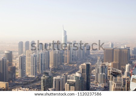 Dubai Marina Skyline Aerial Top View