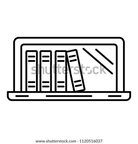 Laptop book library icon. Outline illustration of laptop book library vector icon for web design isolated on white background