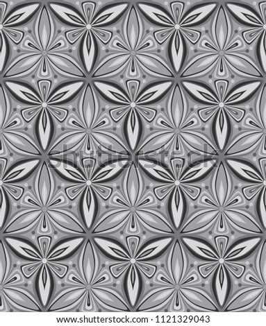 mandala flower seamless pattern vector illustration. christmas wrapping paper design, silver geometric ornament. graphic floral line oriental arabesque pattern. flower of life background