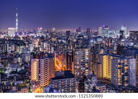 Night view of Tokyo urban area/Tokyo is the capital of Japan