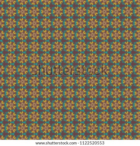 Vintage ornament in blue, yellow and brown tones. Use for wallpaper, printing on the packaging paper, textiles. Seamless floral pattern.
