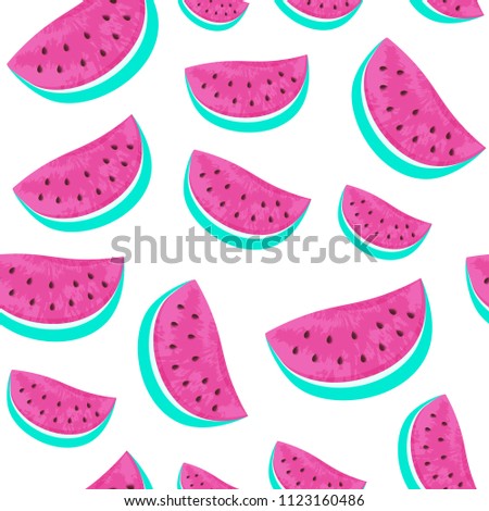 Seamless Watermelon Pattern isolated on white. Fresh fruits seasonal background flat style. Vector illustration eps 10 file