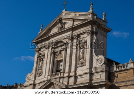 old ancient building in rome italy, against blue sky. roman culture 