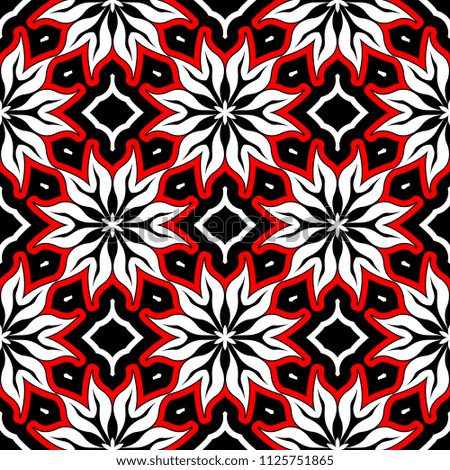 Floral seamless pattern. Black red white background for wallpapers, textile and fabrics
