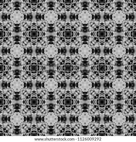 Abstract seamless pattern. Black and White background. Kaleidoscope from flowers. Hydraulic tile design.          