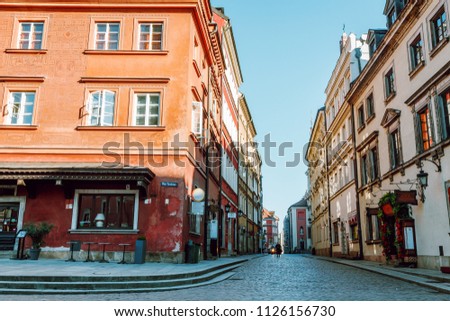 old streets at dawn Warsaw Poland