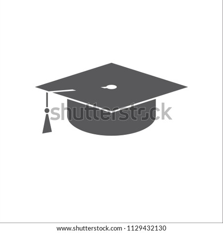 Hat of the graduate, black and white vector icon.