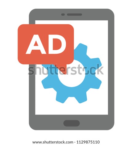 
Mobile phone with ad and cogwheel sign representing mobile advertising
