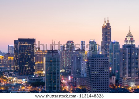 beautiful cityscape and skyline, shanghai modern building in sunset