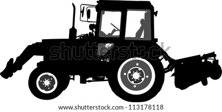 Silhouette of a tractor of road service in profile