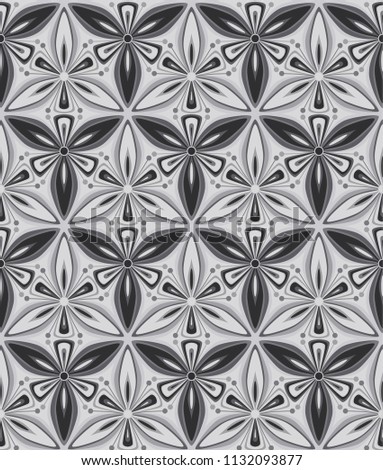 mandala flower seamless pattern vector illustration. christmas wrapping paper design, silver geometric ornament. graphic floral line oriental arabesque pattern. flower of life background