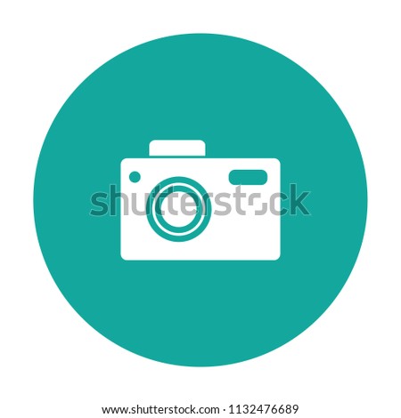 Camera simple vector icon on blue background