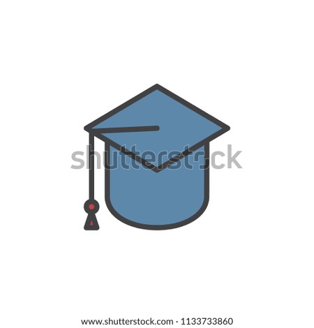 Student Hat filled outline icon, line vector sign, linear colorful pictogram isolated on white. Graduation cap symbol, logo illustration. Pixel perfect vector graphics