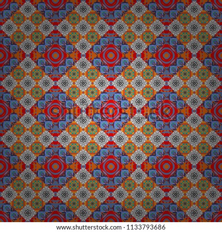 Vector colorful rectangles seamless pattern. Blue, orange and gray background.