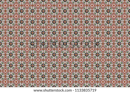 Mehndi design. Raster illustration. Curved doodling in orange, brown and gray colors. Tracery seamless pattern. Ethnic binary doodle texture.