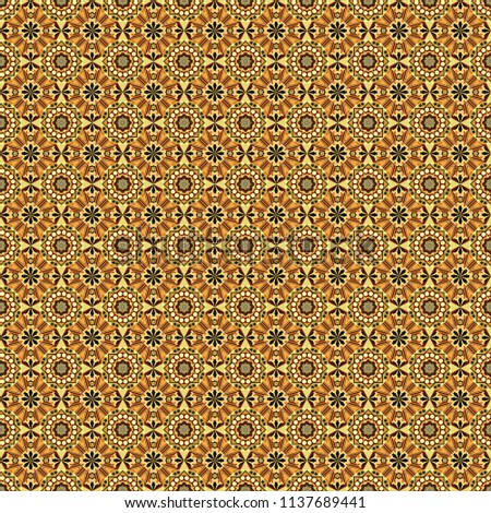 Vector illustration. Vintage mosaics. Ethnic motif. Seamless pattern in red, yellow and orange colors.