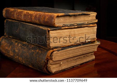 Old books on table 