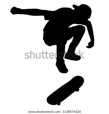 Skateboarding, Silhouette on the White background