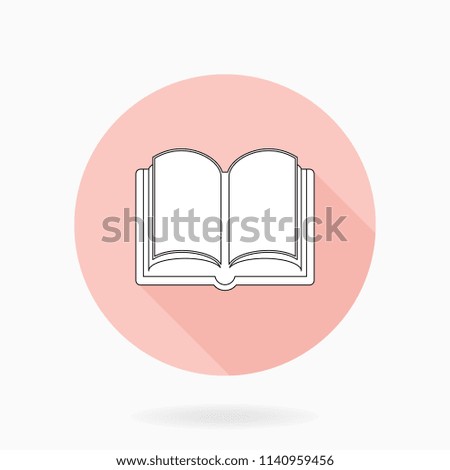 Fine vector book white icon in the circle. Flat design and long shadow