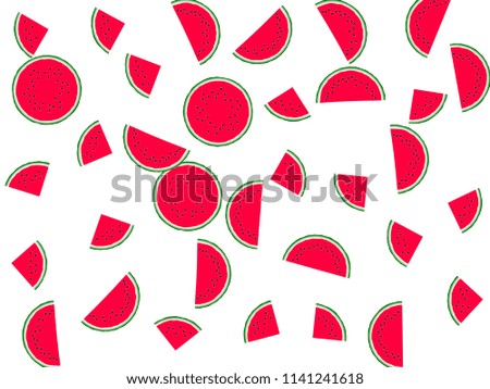 Red watermelon slice vector print illustration. Organic food element for summer diet. Bright red and green water melon fruit. Vector dessert nutrition watermelon berry.