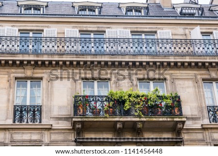 A Parisian balcony decorated with potted plants.