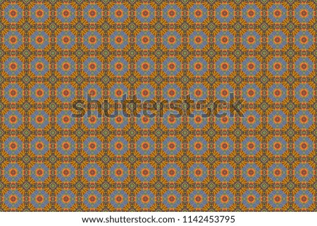 Abstract retro seamless pattern of geometric shapes. Raster illustration. Colorful mosaic backdrop in brown, blue and orange colors. Geometric hipster tiles background.