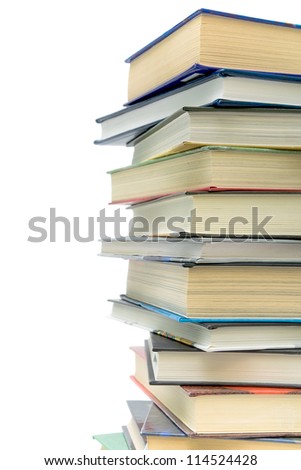large stack of different books on a white background
