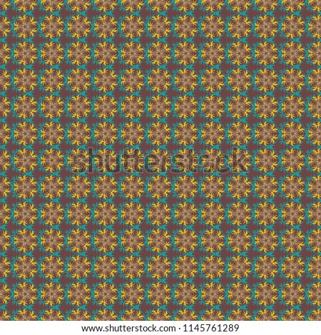 Perfect for your project, wedding, greeting card, packaging, wallpaper, pattern, texture, cover, Birthday. Lovely seamless pattern with abstract vector flowers in blue, yellow and brown colors.