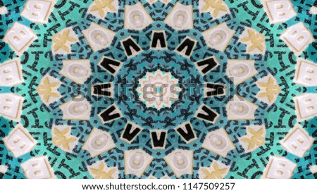 Abstract Numbers and Letters Concept Symmetric Pattern Ornamental Decorative Kaleidoscope Movement Geometric Circle and Star Shapes