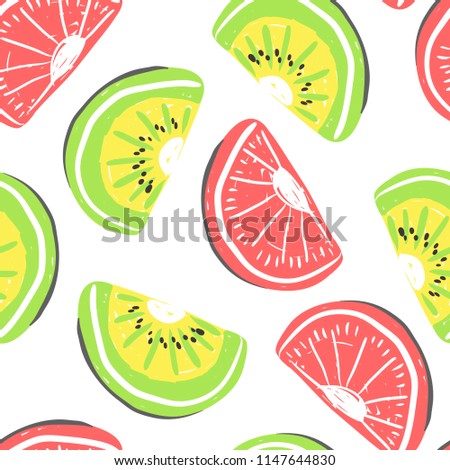 Kiwi and grapefruit seamless pattern. Fresh kiwi and grapefruit, tropical fruits summer detox