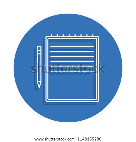 yellow Notebook and pen badge icon. Element of education for mobile concept and web apps icon. Thin line icon with shadow in badge for website design and development on white background