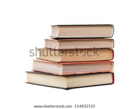 Old books stacked on the white background