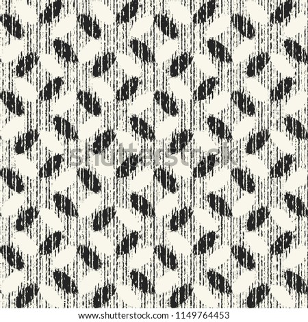 Monochrome Geometric Motif Brushed Textured Distressed Background. Seamless Pattern.