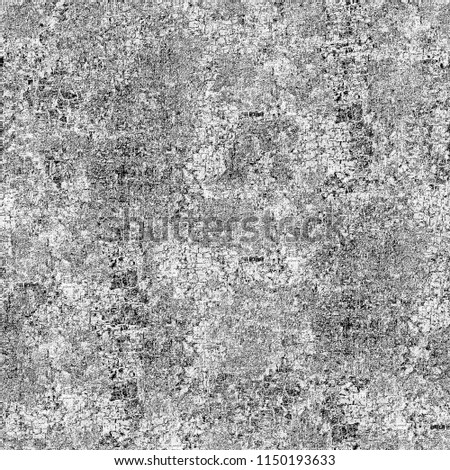 Black white seamless grunge background. Abstract texture of spots, dust, chips, cracks. Vintage pattern of old dirty surface