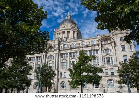 A view of the Port of Liverpool Building, located on Pier Head in Liverpool, UK.